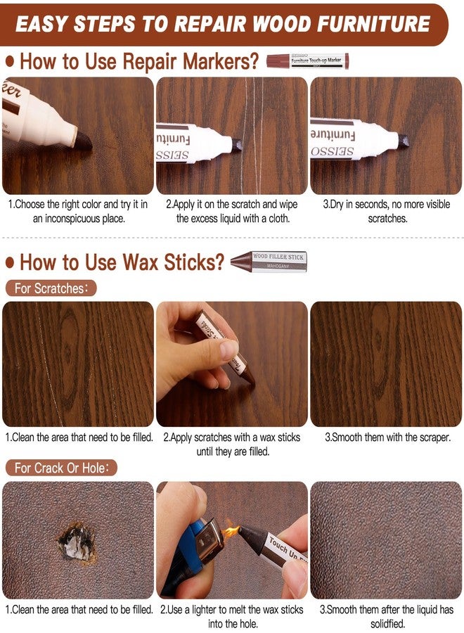SEISSO Furniture Markers Touch Up, 25 Pcs Wood Furniture Repair Kits, Wood Markers and Wax Sticks with Wax Oil for Scratches Stains Cover-Ups Hardwood Wooden Floors Tables Cabinet Bedposts - Image 4